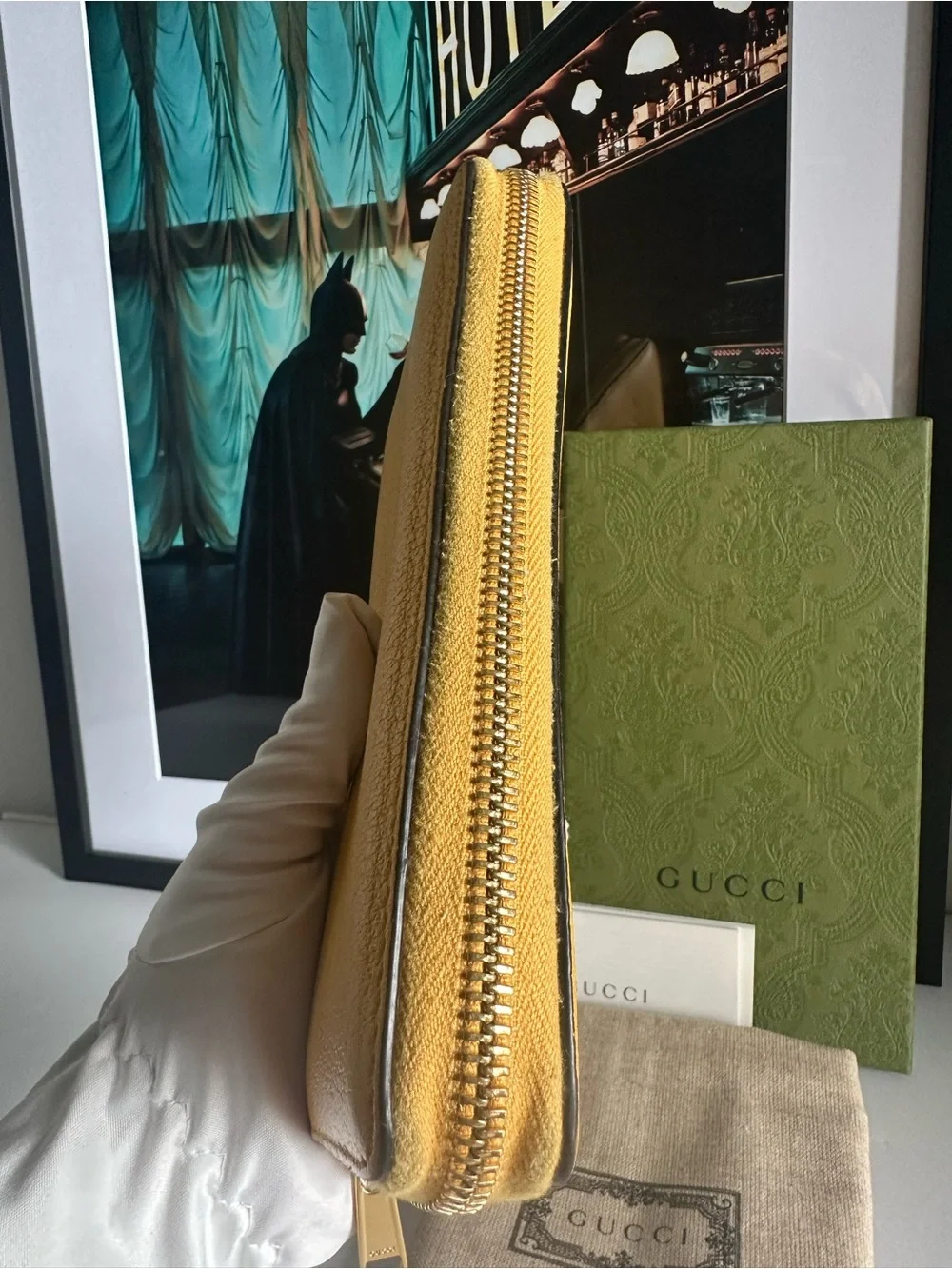 Gucci Yellow Embossed Logo Pebbled Leather Zip Around Wallet w/ Box and Dusty ⭐